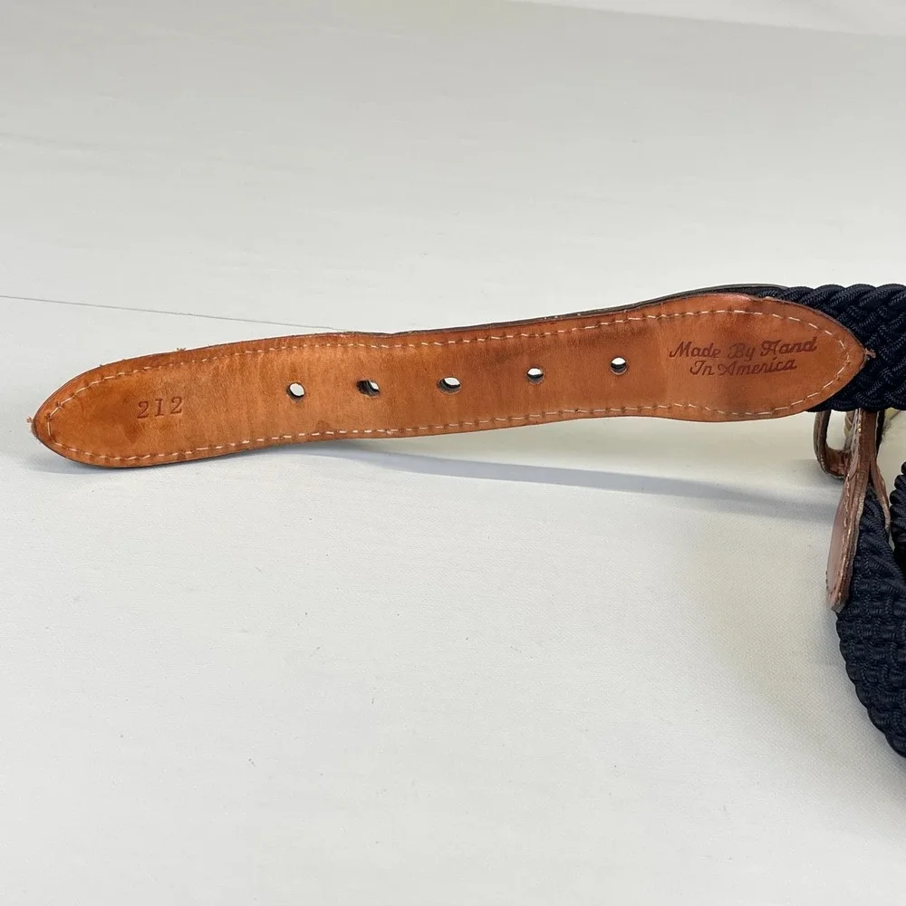 Martin Dingman Brown Blue Leather Belt Mens Size 32 Croc Embossed Stretch Woven